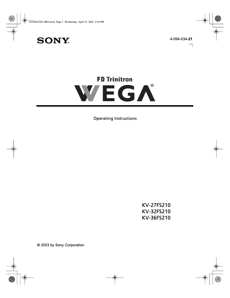 Page 1 de la notice Manuel utilisateur Sony Wega KV-27FS210