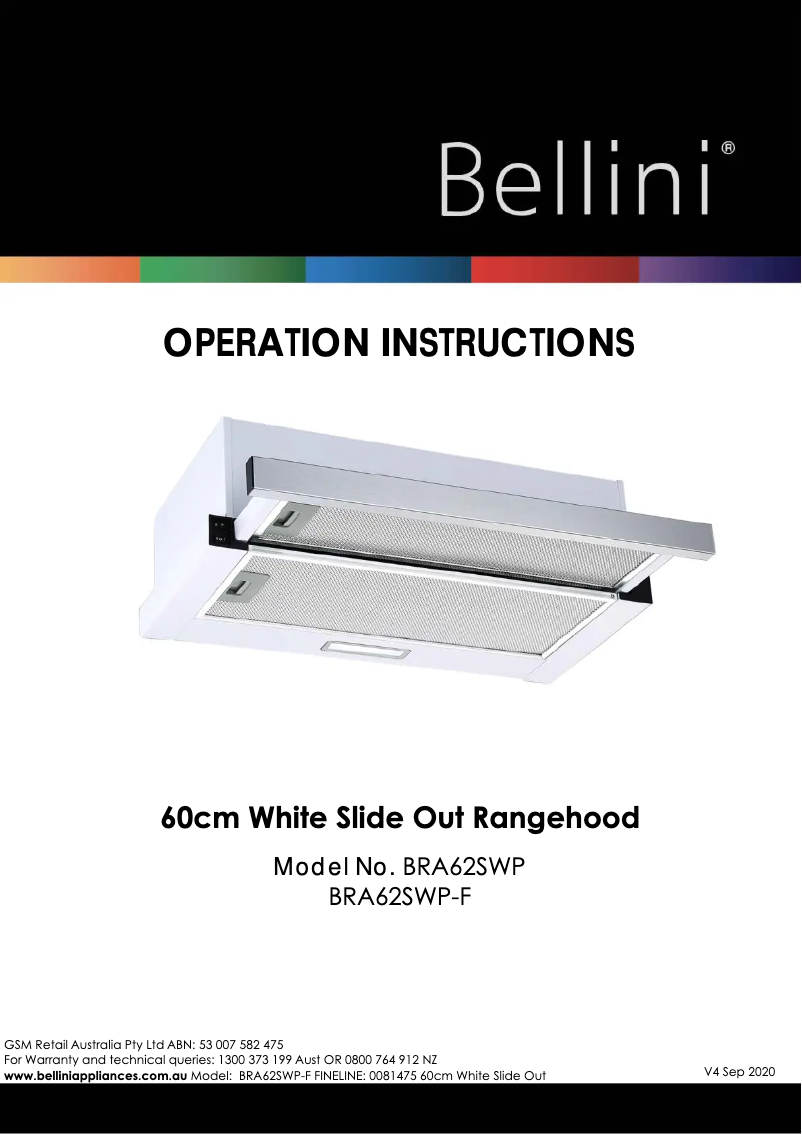 Page 1 de la notice Manuel utilisateur Bellini BRA62SWP