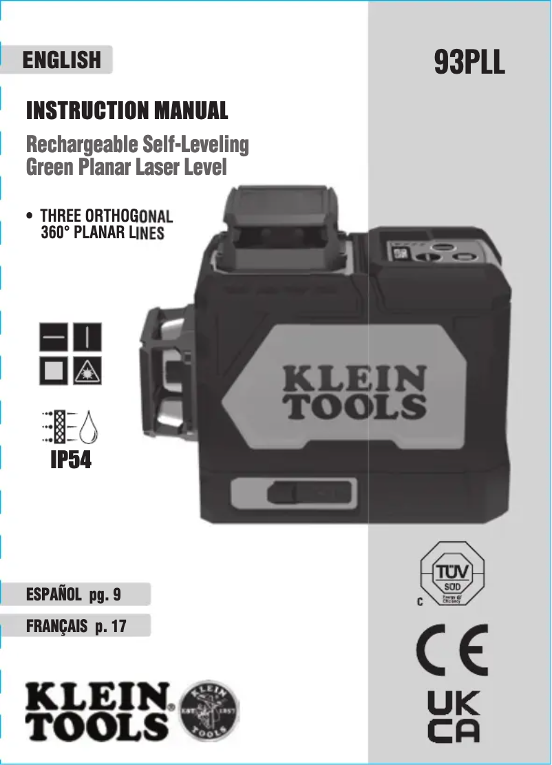 Page 1 de la notice Manuel utilisateur Klein Tools 93PLL