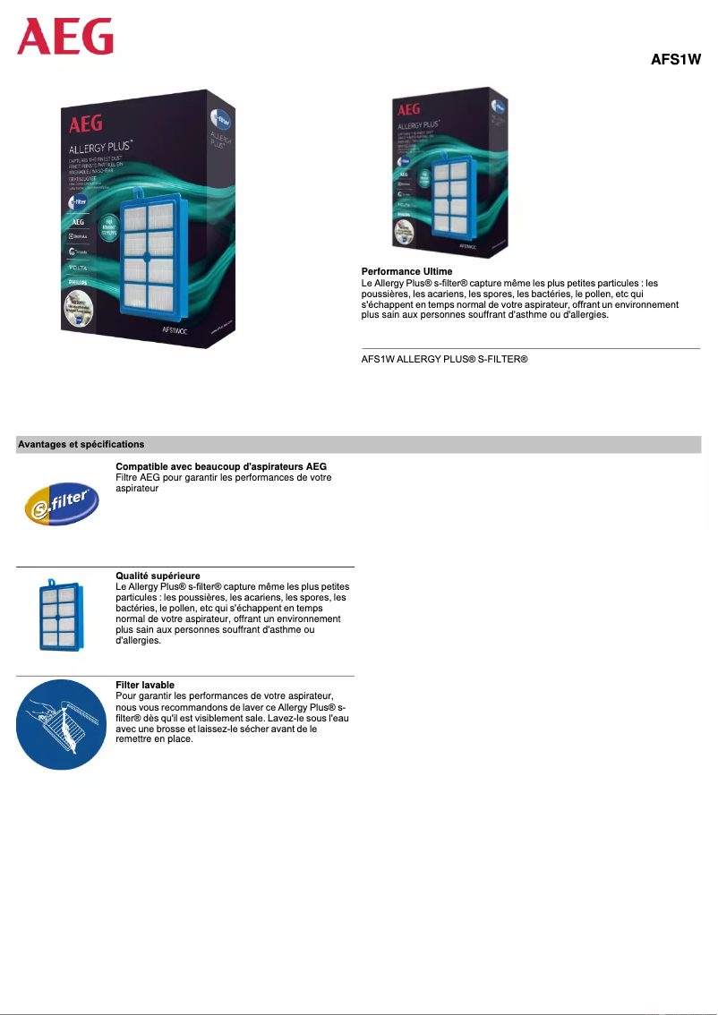 Page n°1 - Manuel utilisateur AEG AFS1W