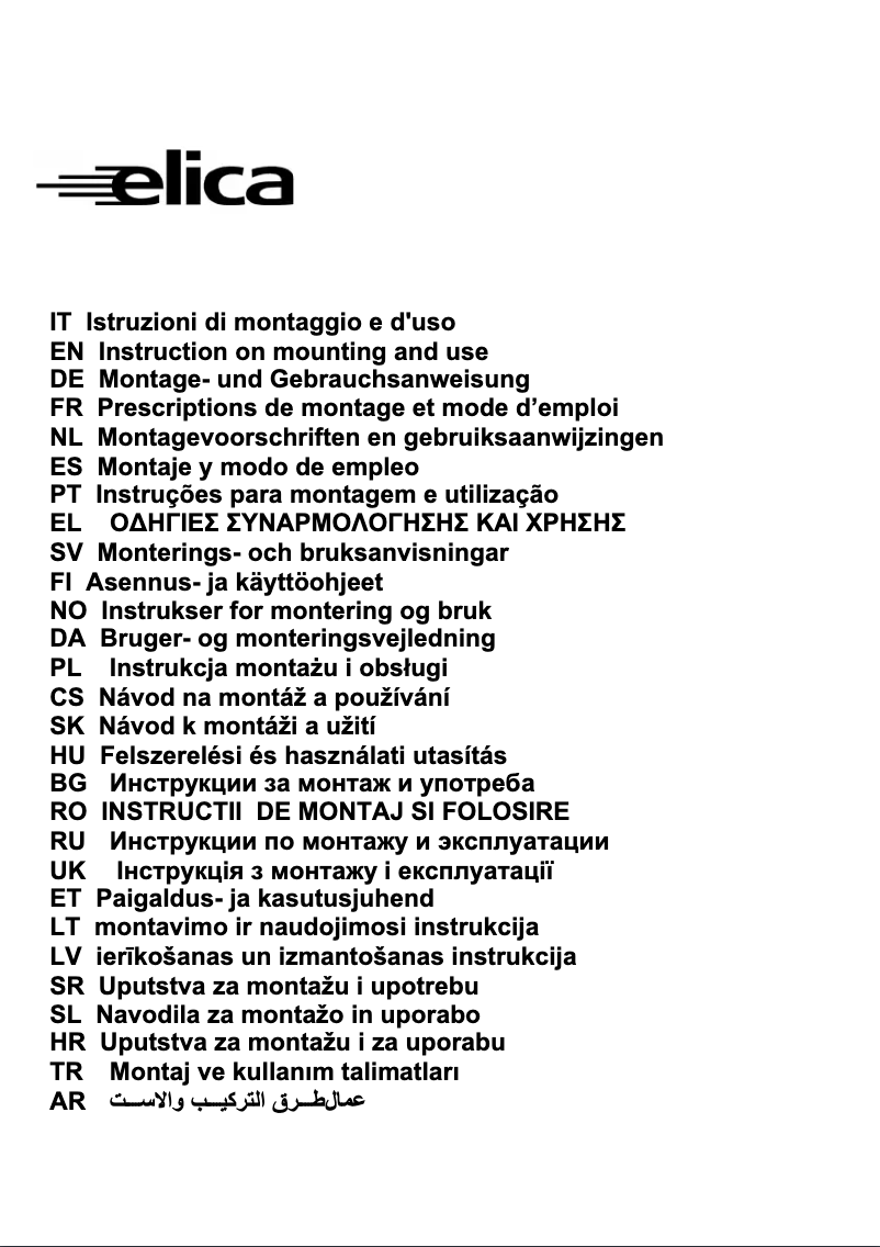 Page n°1 - Manuel utilisateur Elica PRF0104630