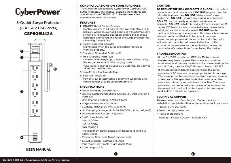 Page n°1 - Manuel utilisateur CyberPower CSP606U42A