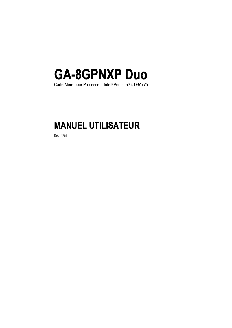 Image de la première page du manuel de l'appareil GA-8GPNXP Duo