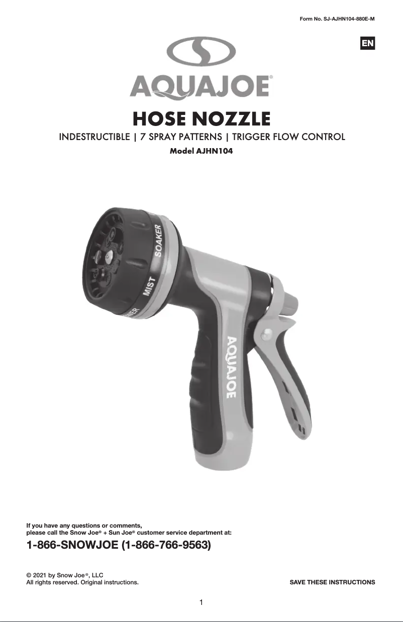 Página 1 del manual Manual de usuario Aqua Joe AJHN104