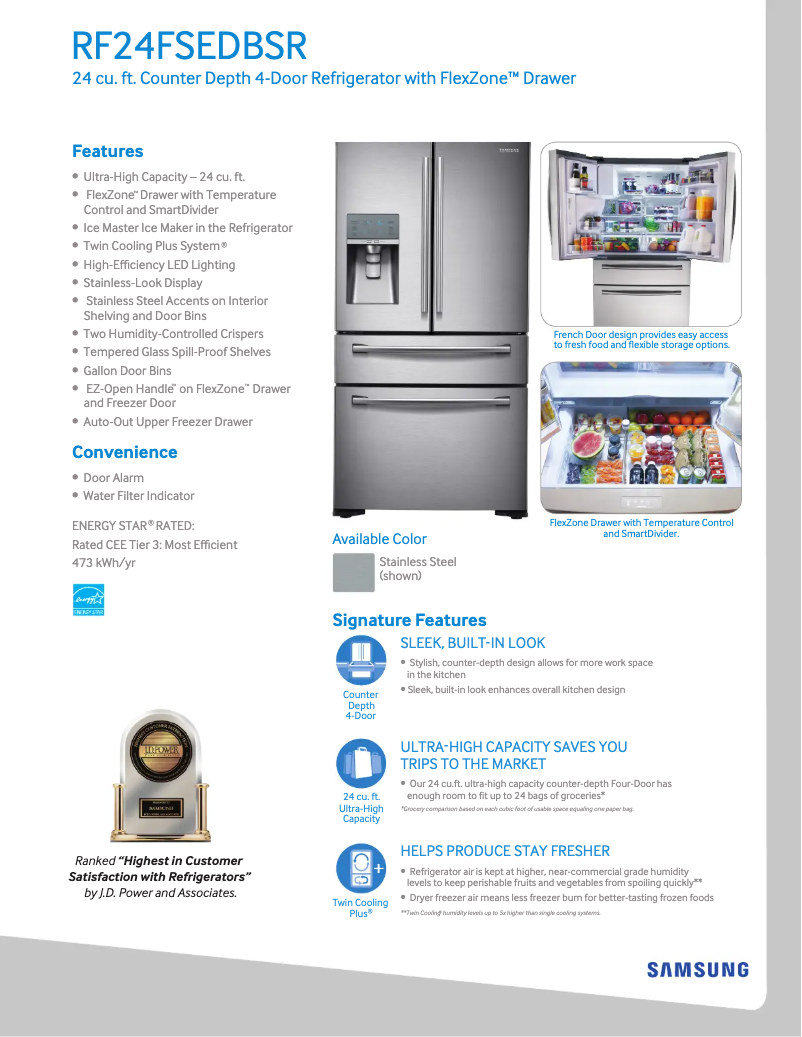 Page 1 de la notice Fiche technique Samsung RF24FSEDBSR