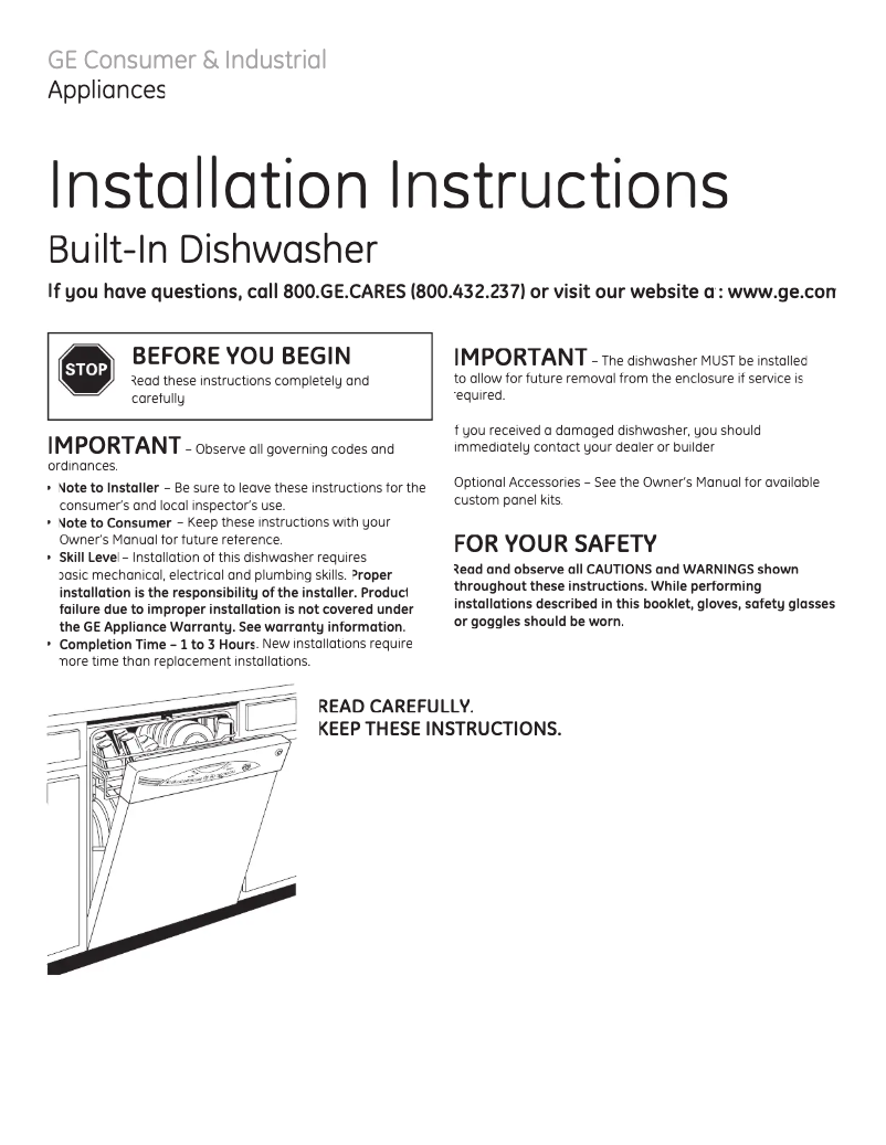 Page 1 de la notice Guide d'installation GE Adora GHDA670NBB