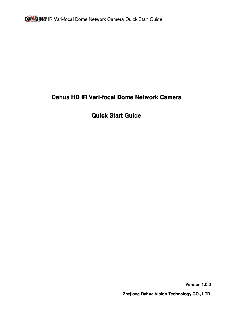 Page 1 de la notice Manuel utilisateur Dahua Technology Lite IPC-HDBW2121R-ZS