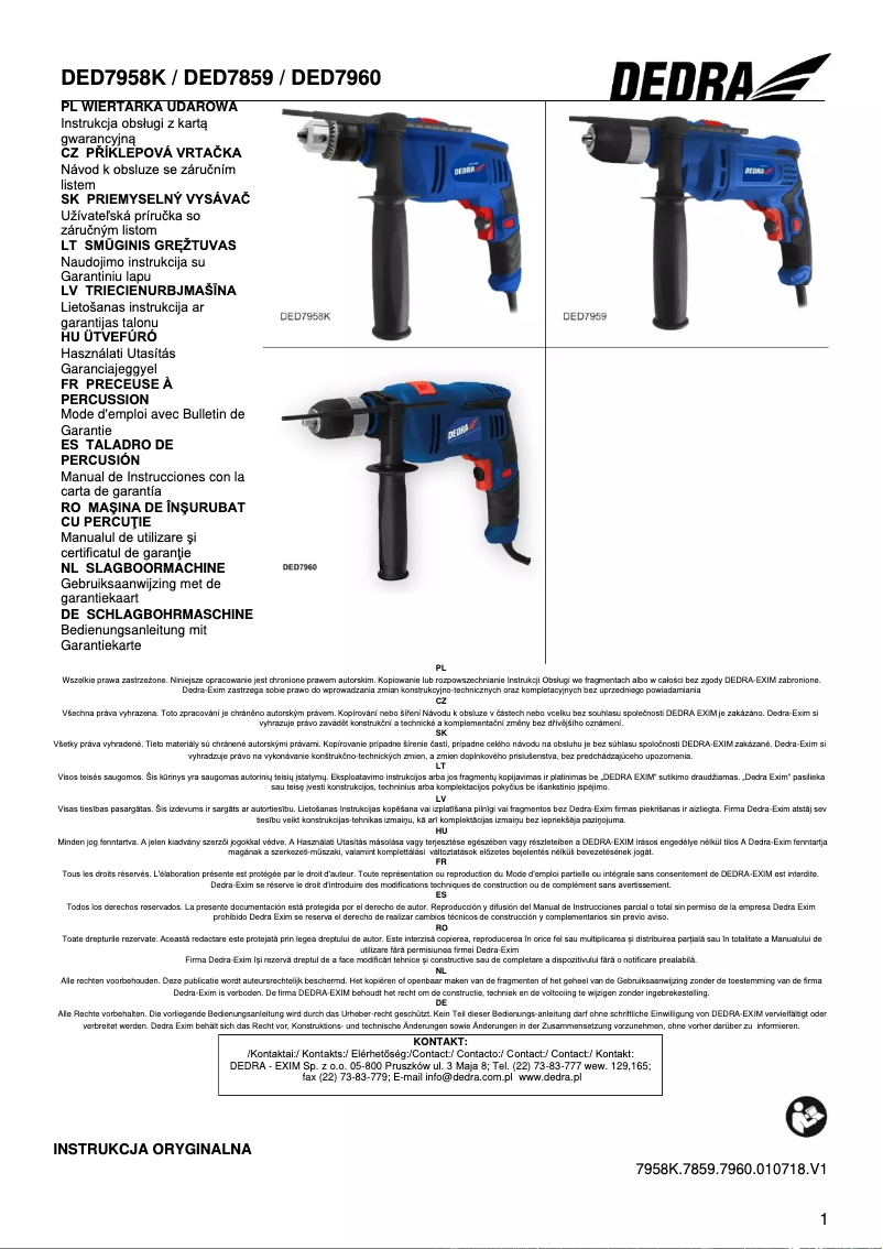 Page n°1 - Manuel utilisateur DEDRA DED7958K