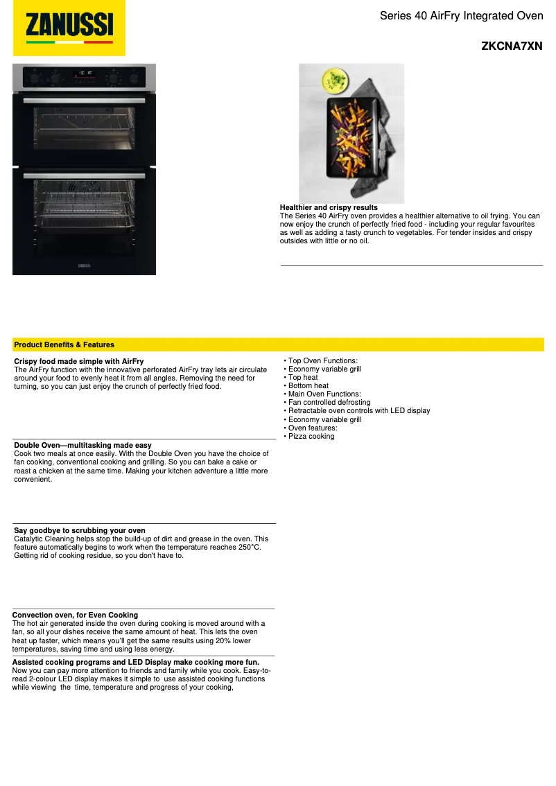 Page 1 de la notice Fiche technique Zanussi ZKCNA7XN