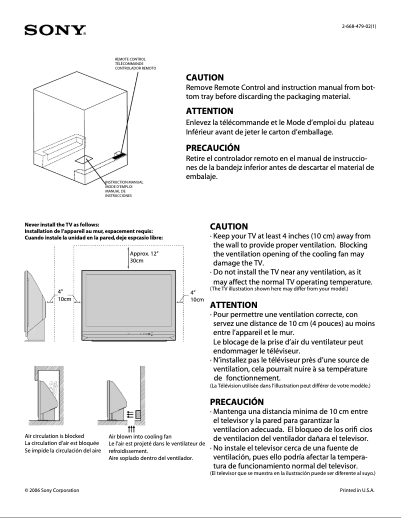 Page 1 de la notice Instructions de sécurité Sony KDF-46E3000