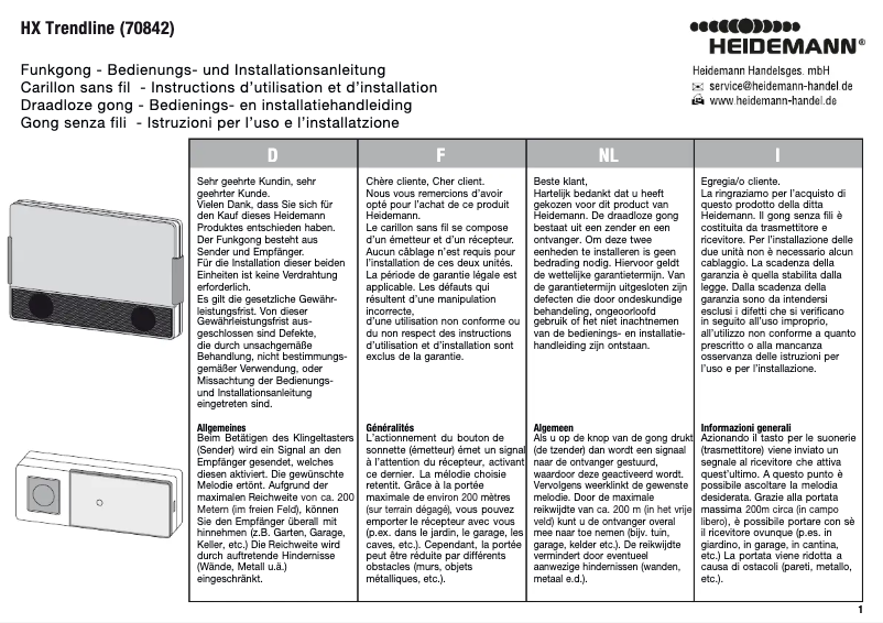 Page 1 de la notice Manuel utilisateur Heidemann 70842