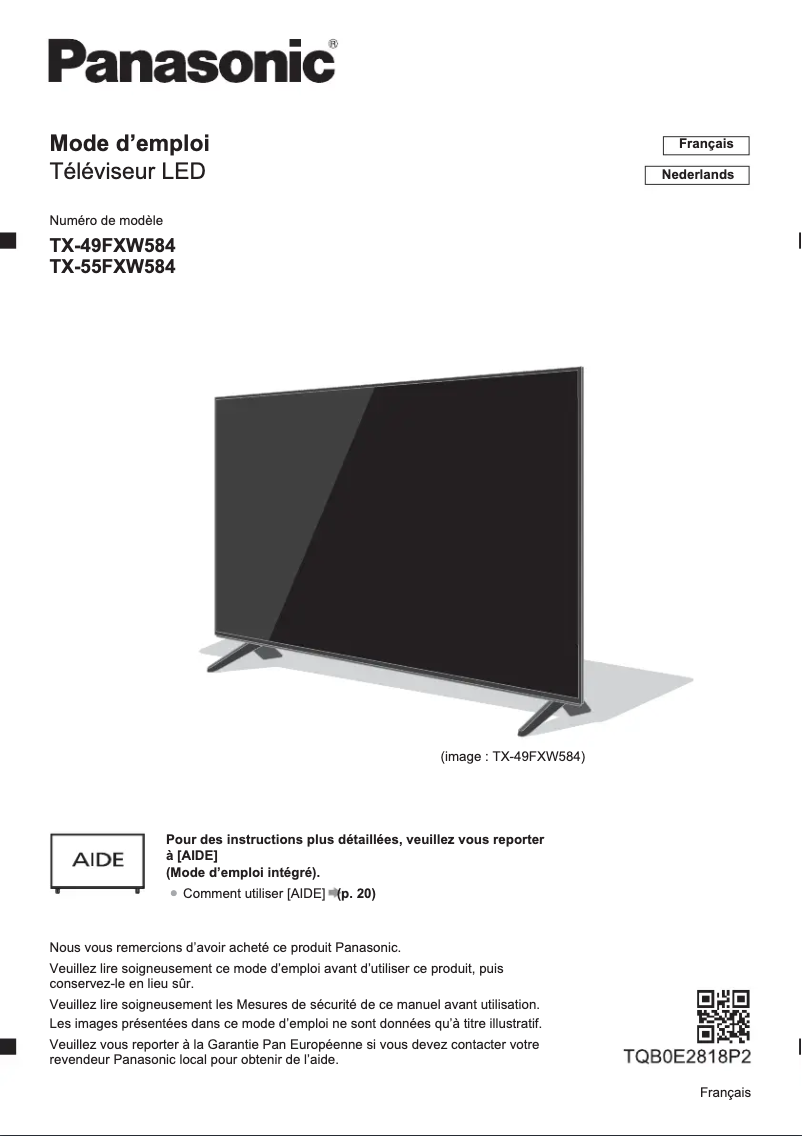 Page 1 de la notice Manuel utilisateur Panasonic Viera TX-55FXW584
