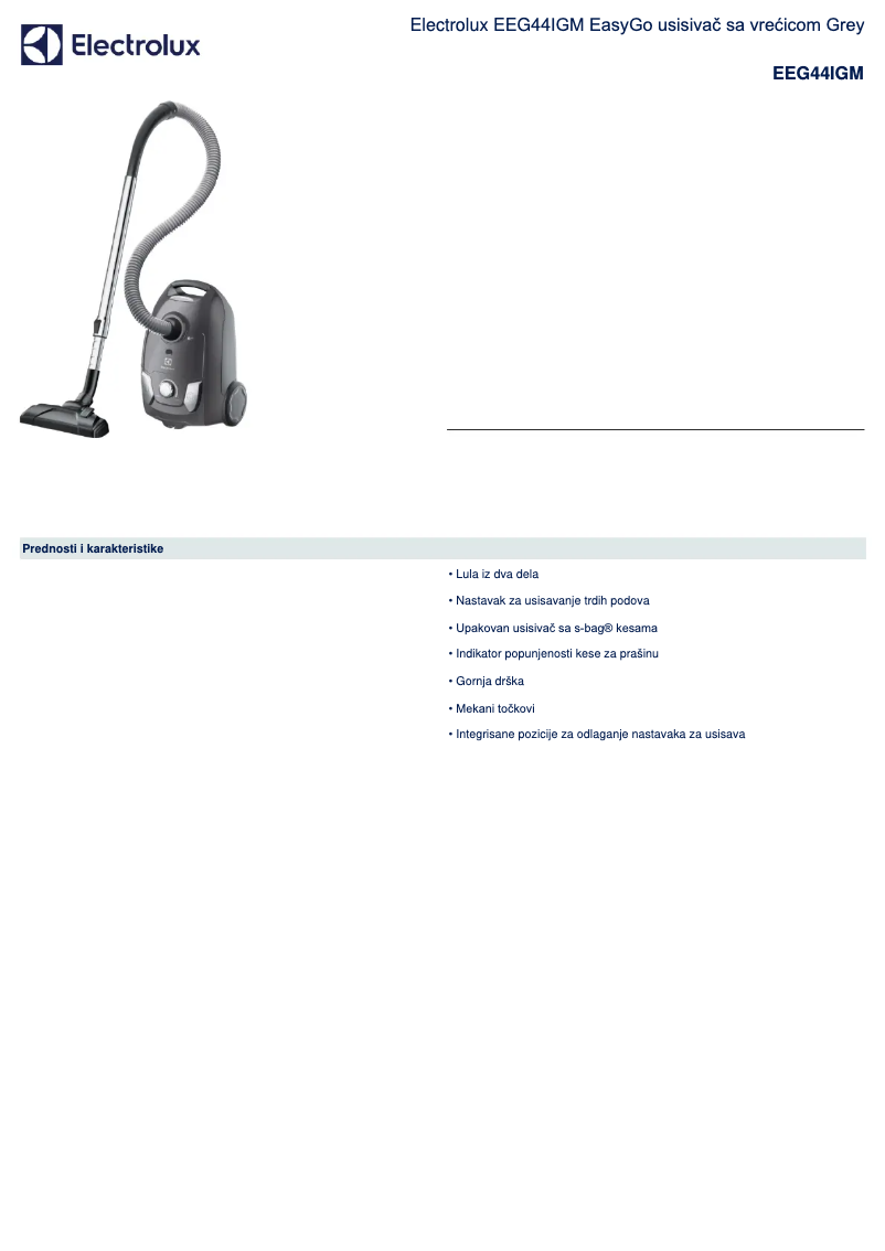 Page 1 de la notice Fiche technique Electrolux EEG44IGM