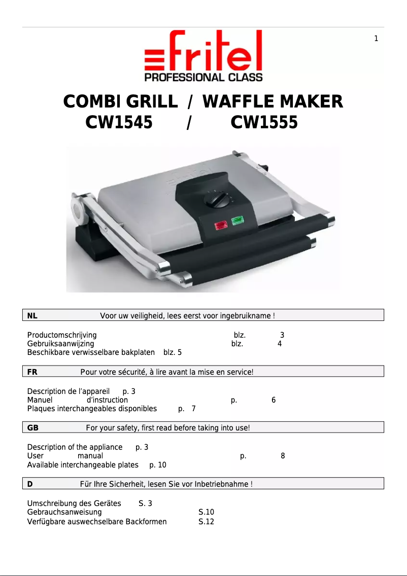 Page n°1 - Manuel utilisateur Fritel CW1555