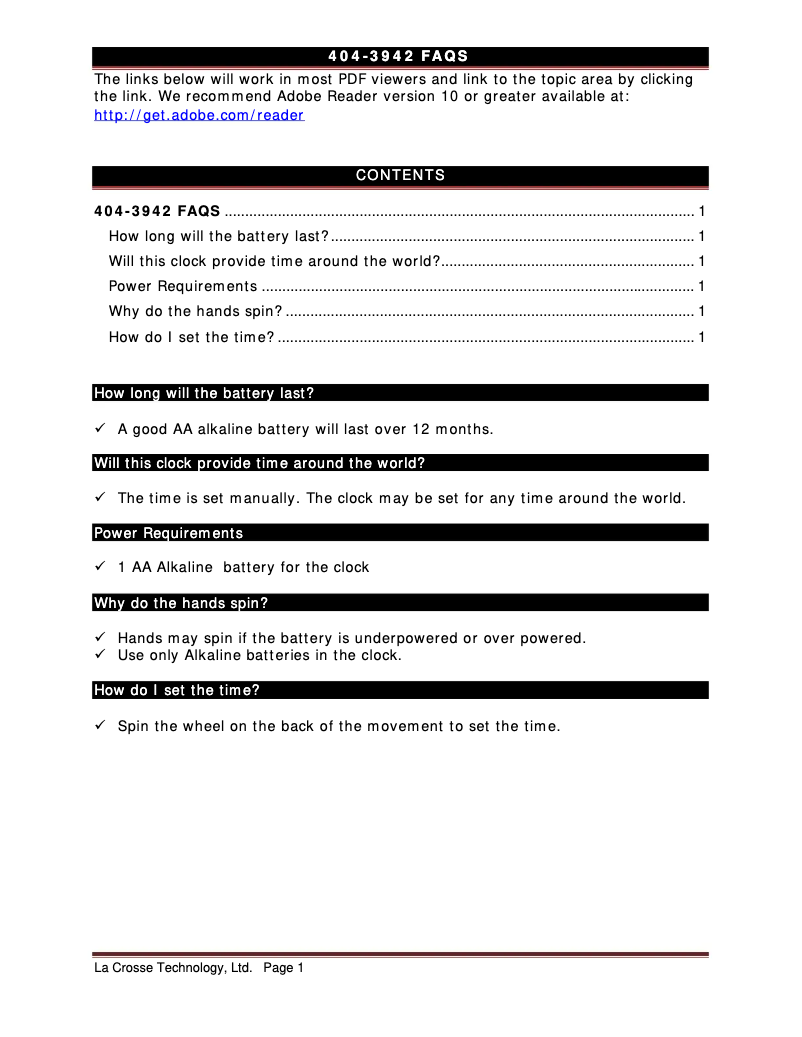 Page n°1 - FAQ La Crosse Technology 404-3942