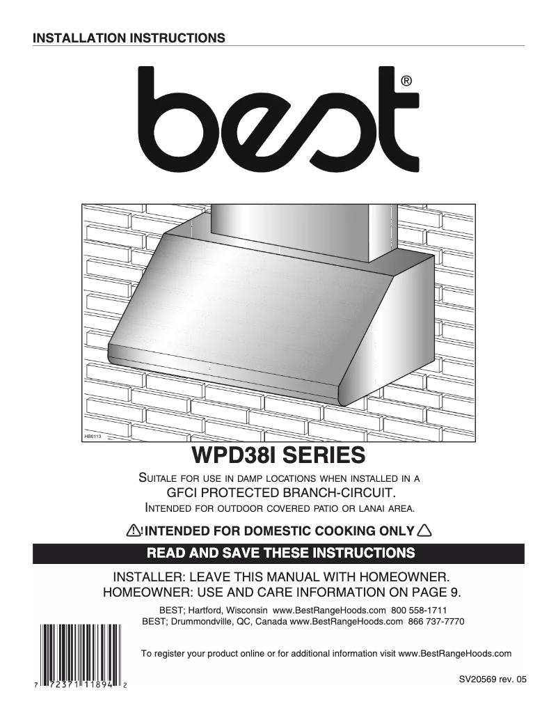 Page n°1 - Guide d'installation Best WPD38I42SB