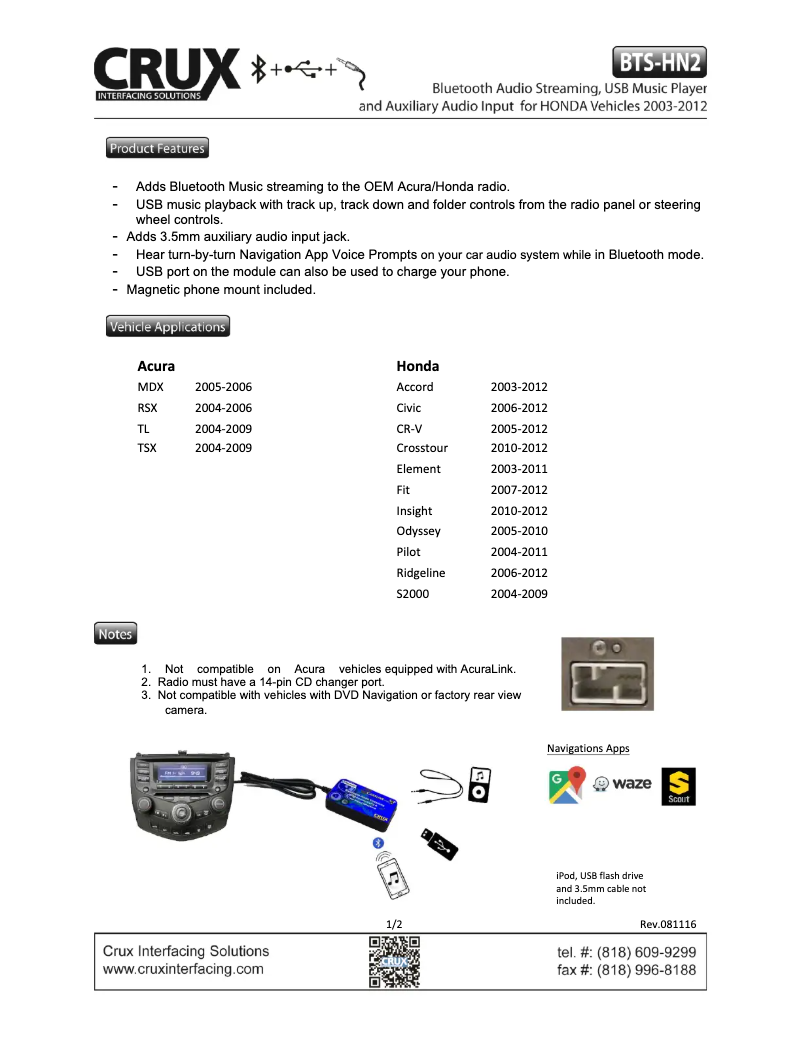 Page n°1 - Manuel utilisateur CRUX BTS-HN2