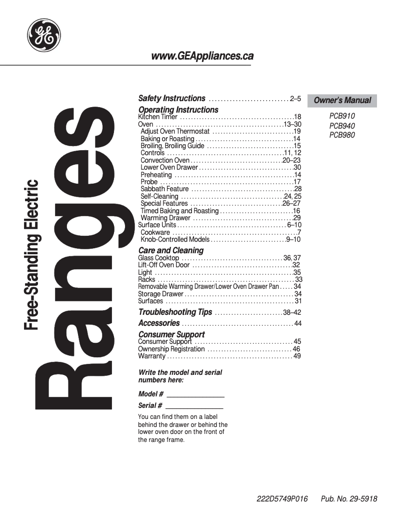 Imagen de la primera página del manual del dispositivo PCB980SFSS