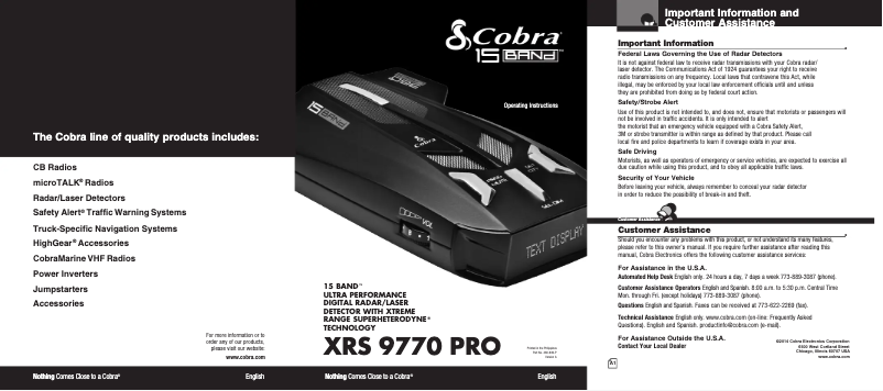 Page n°1 - Manuel utilisateur Cobra XRS 9770 Pro