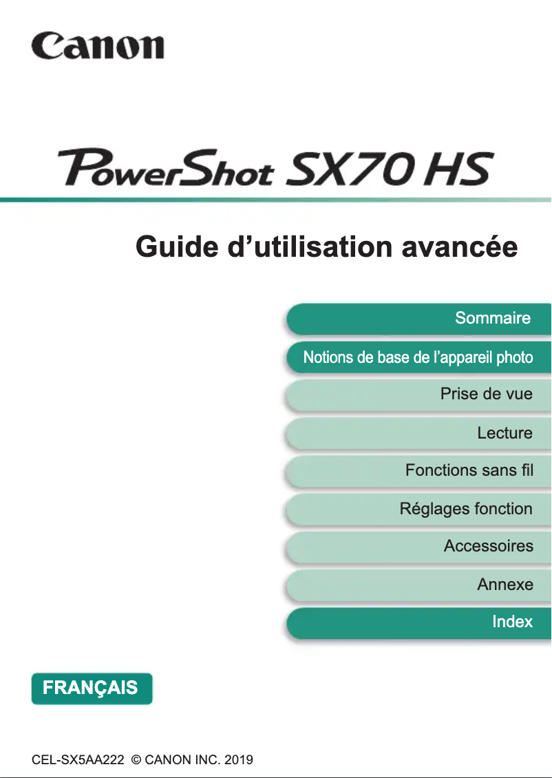 Image de la première page du manuel de l'appareil PowerShot SX70 HS