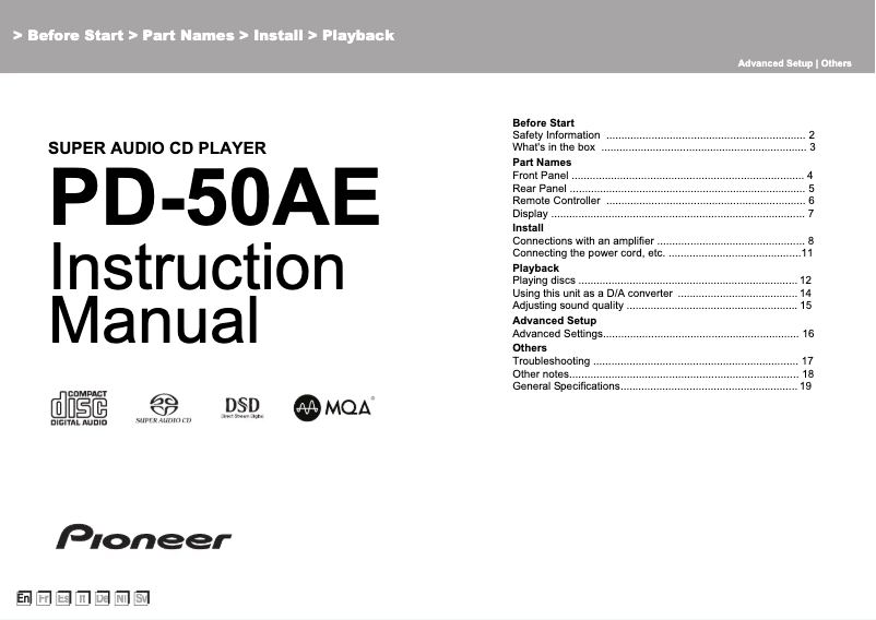 Image de la première page du manuel de l'appareil PD-50AE