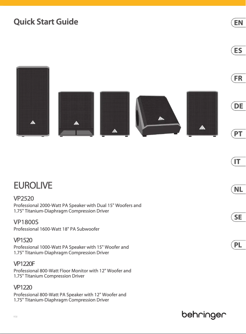 Page n°1 - Guide de démarrage rapide Behringer Eurolive VP1220