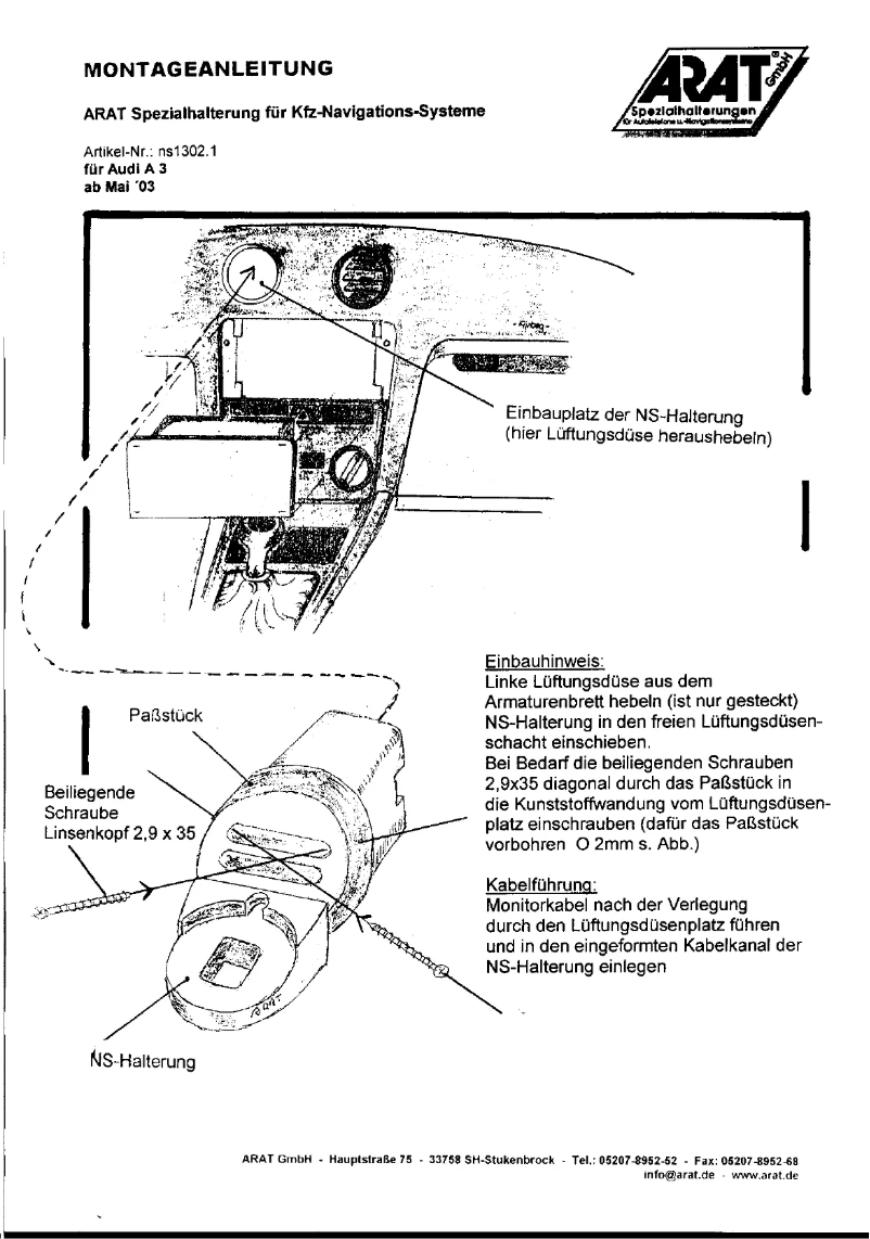Page n°1 - Manuel utilisateur Arat NS1302.1
