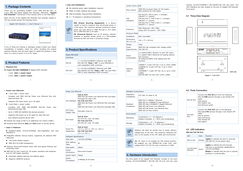 Page 1 de la notice Manuel utilisateur Planet POE-E202