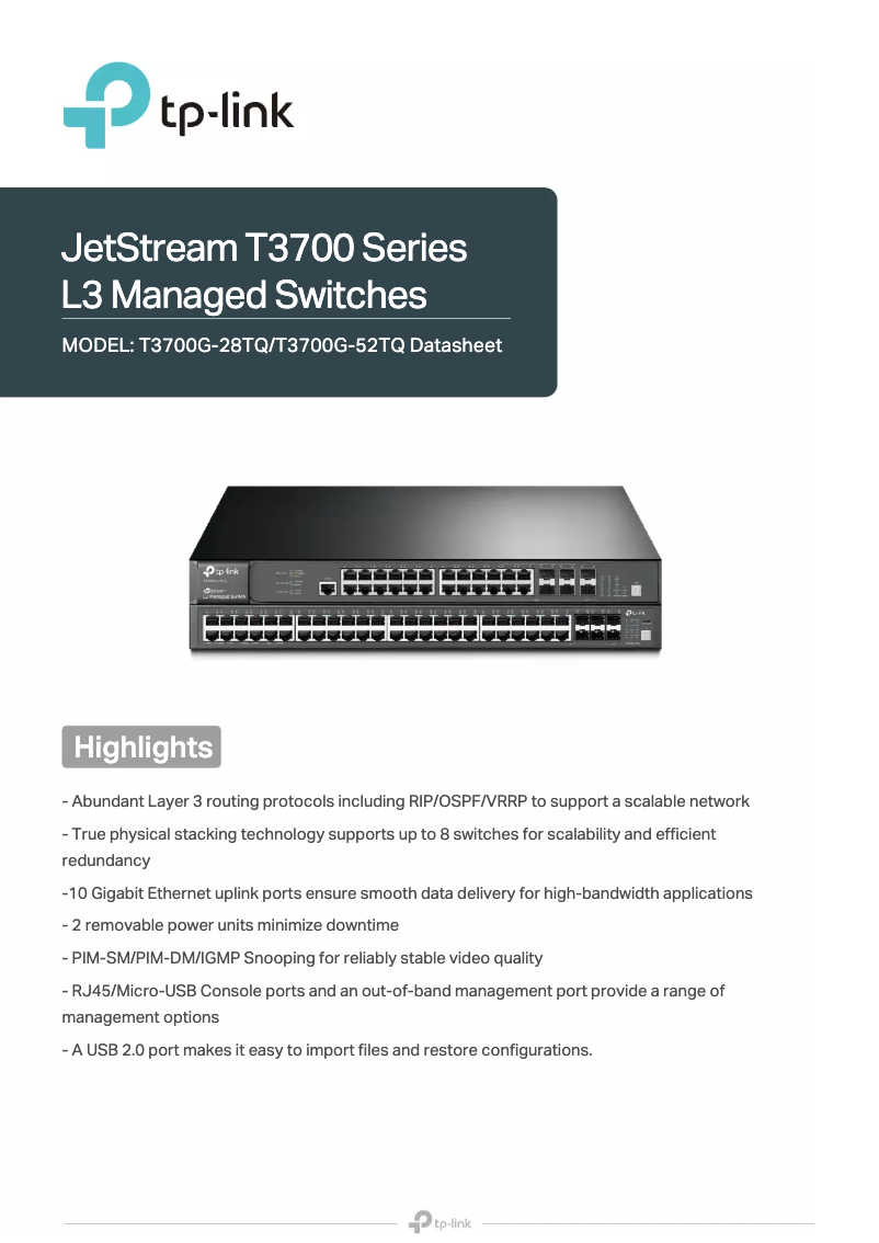 Page n°1 - Fiche technique TP-Link JetStream T3700G-28TQ