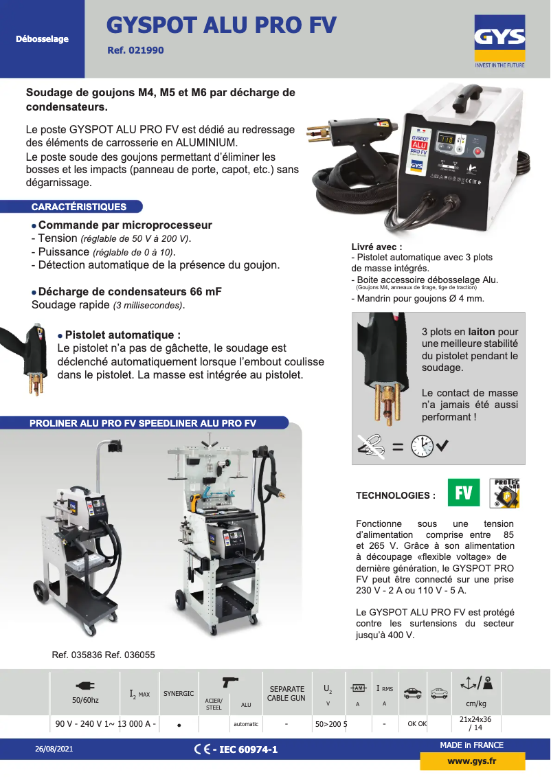 Página 1 del manual Ficha técnica GYS Gyspot ALU PRO FV