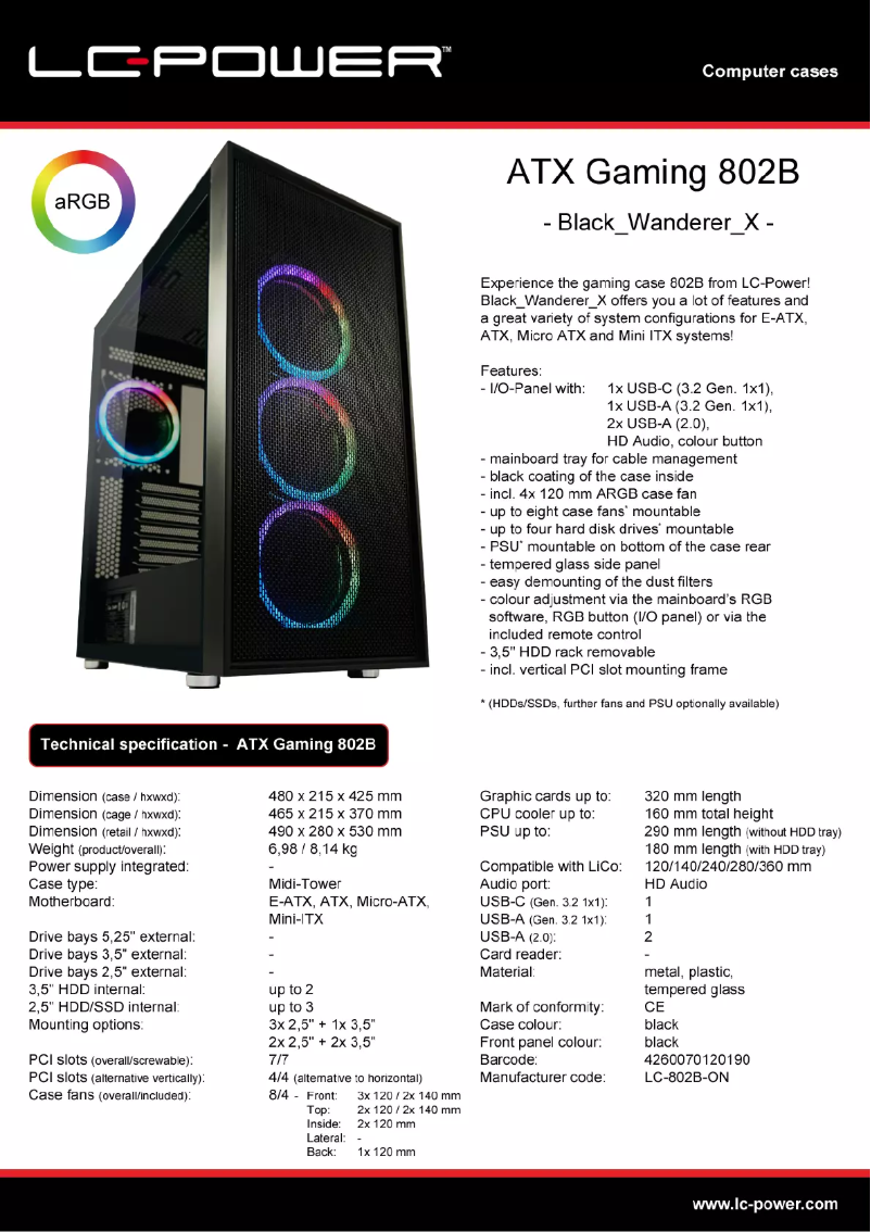 Page n°1 - Fiche technique LC-Power Gaming 802B