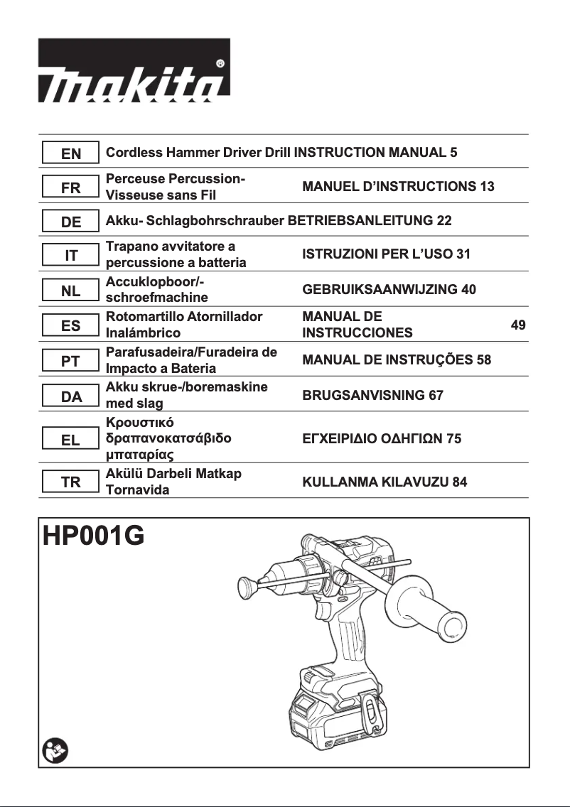 Page 1 de la notice Manuel utilisateur Makita HP001GD201