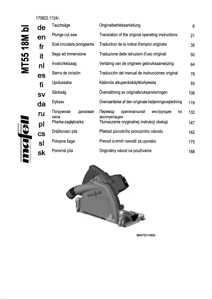 Page 1 de la notice Manuel utilisateur Mafell MT55 18M bl