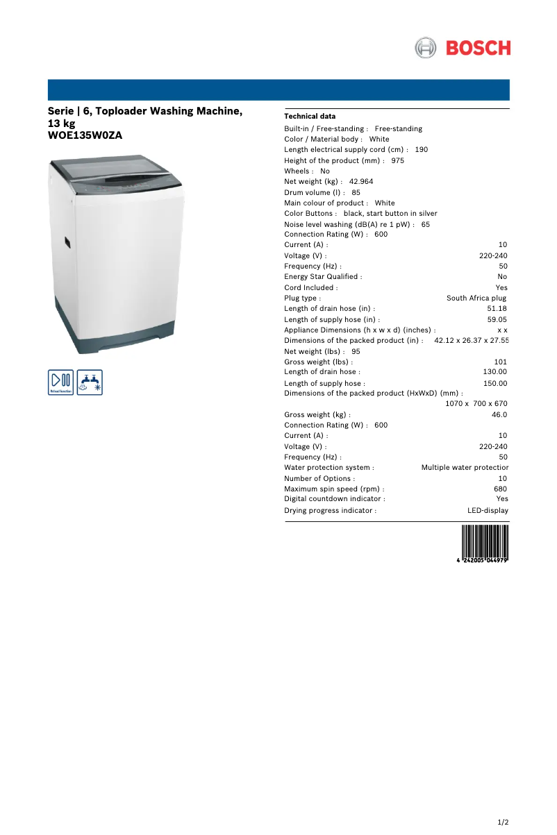 Image de la première page du manuel de l'appareil WOE135W0ZA