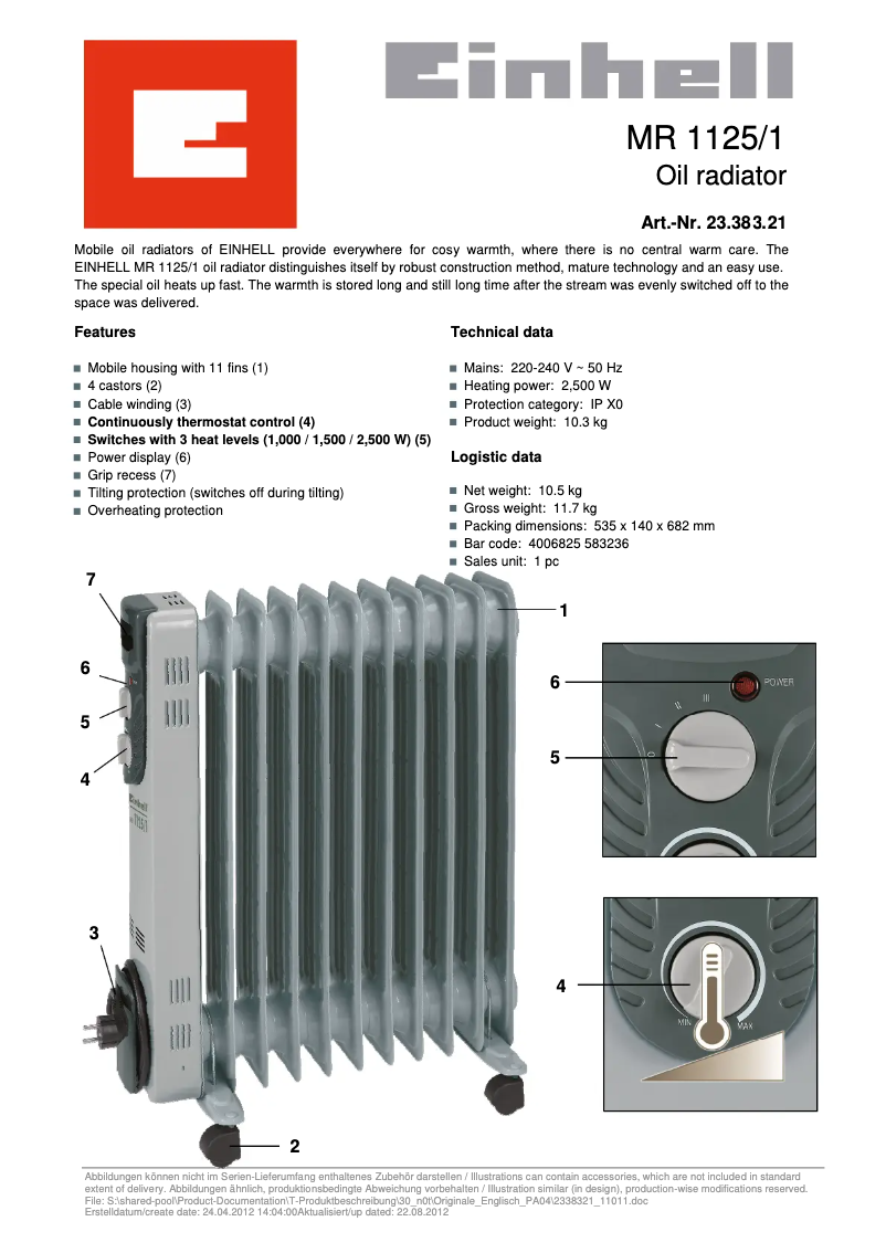 Page n°1 - Manuel utilisateur Einhell MR 1125/1