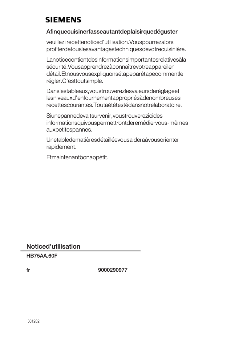 Page n°1 - Mode d'emploi Siemens HB75AA560F