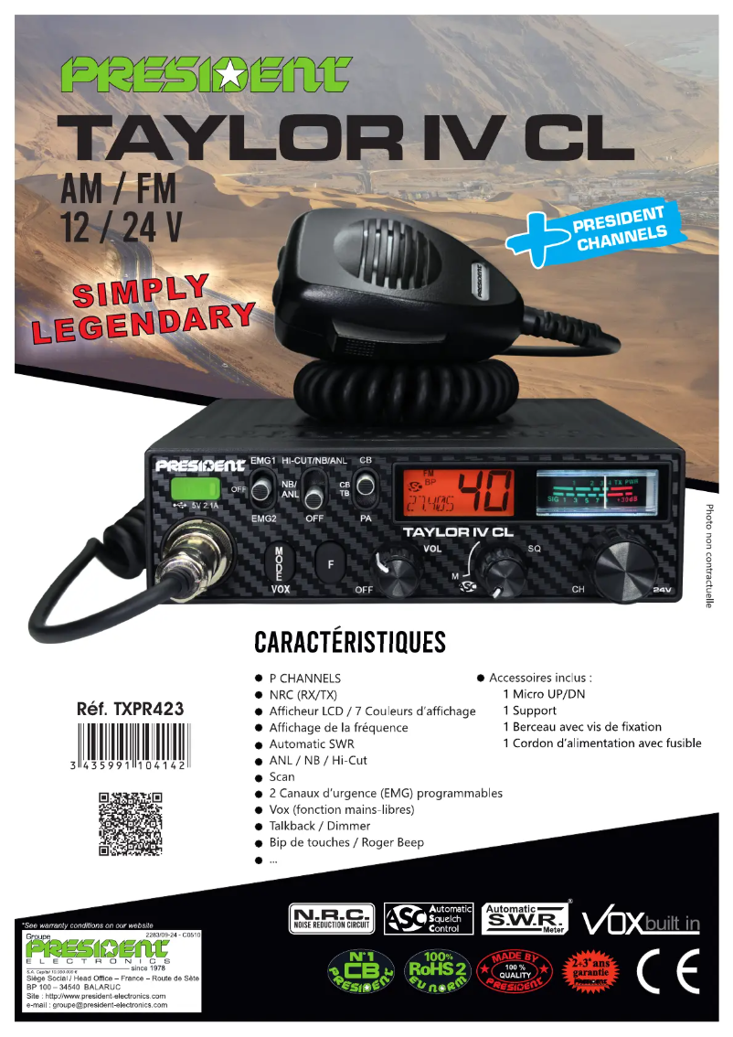 Page 1 de la notice Fiche technique President Taylor IV CL