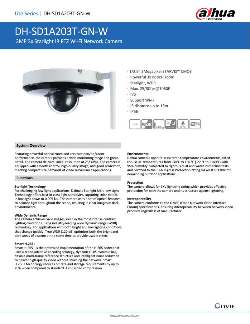 Page n°1 - Fiche technique Dahua Technology SD1A203T-GN-W