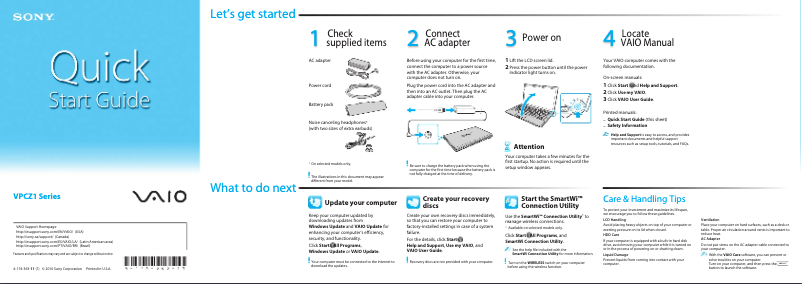 Page n°1 - Guide d'installation Sony Vaio VPCZ112GX