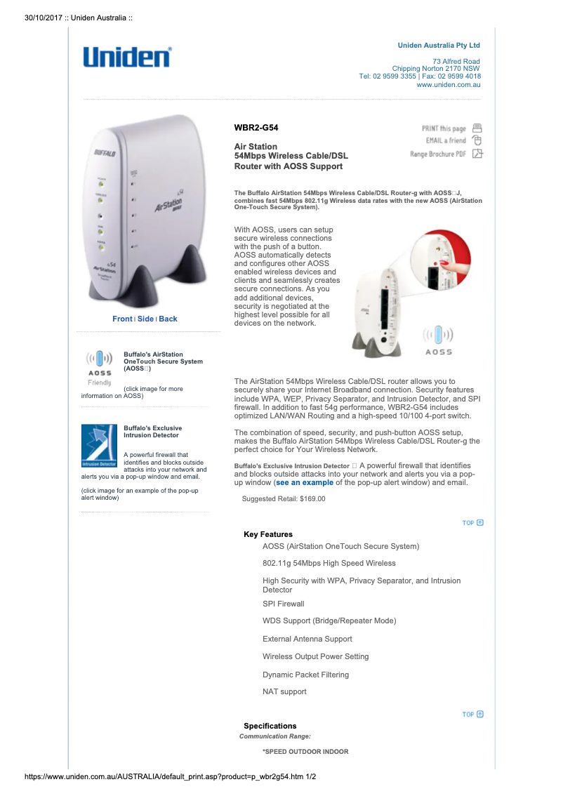 Page n°1 - Manuel utilisateur Uniden WBR2-G54