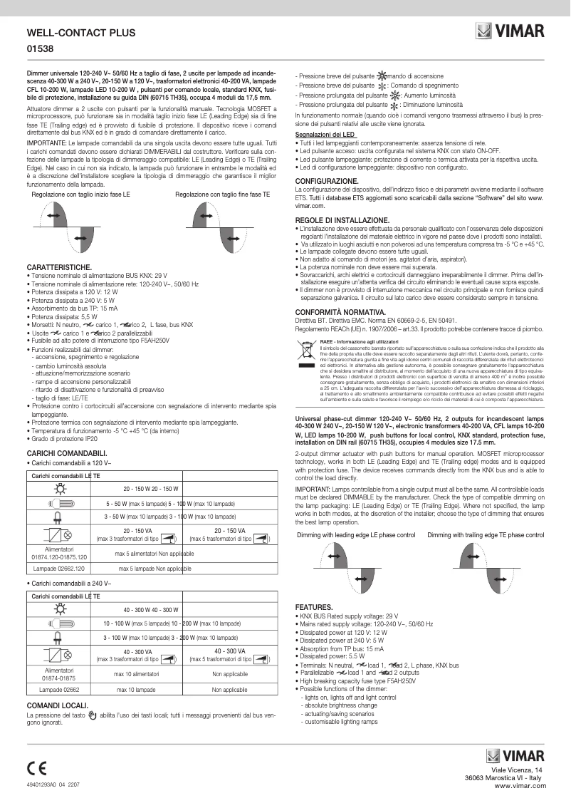 Page 1 de la notice Instructions / montage Vimar 01538