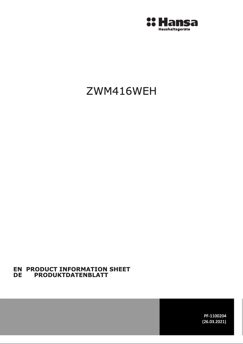 Page n°1 - Fiche technique Hansa ZWM 416 WEH