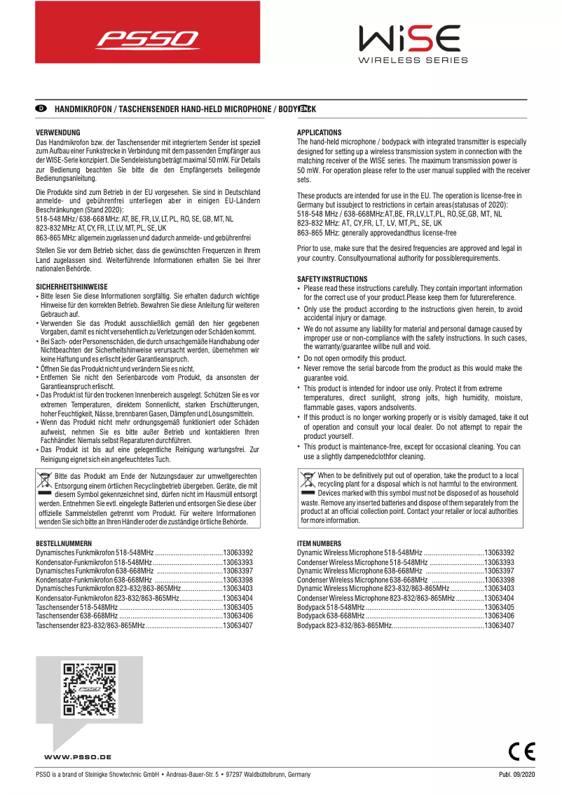 Page n°1 - Manuel utilisateur PSSO WISE 518