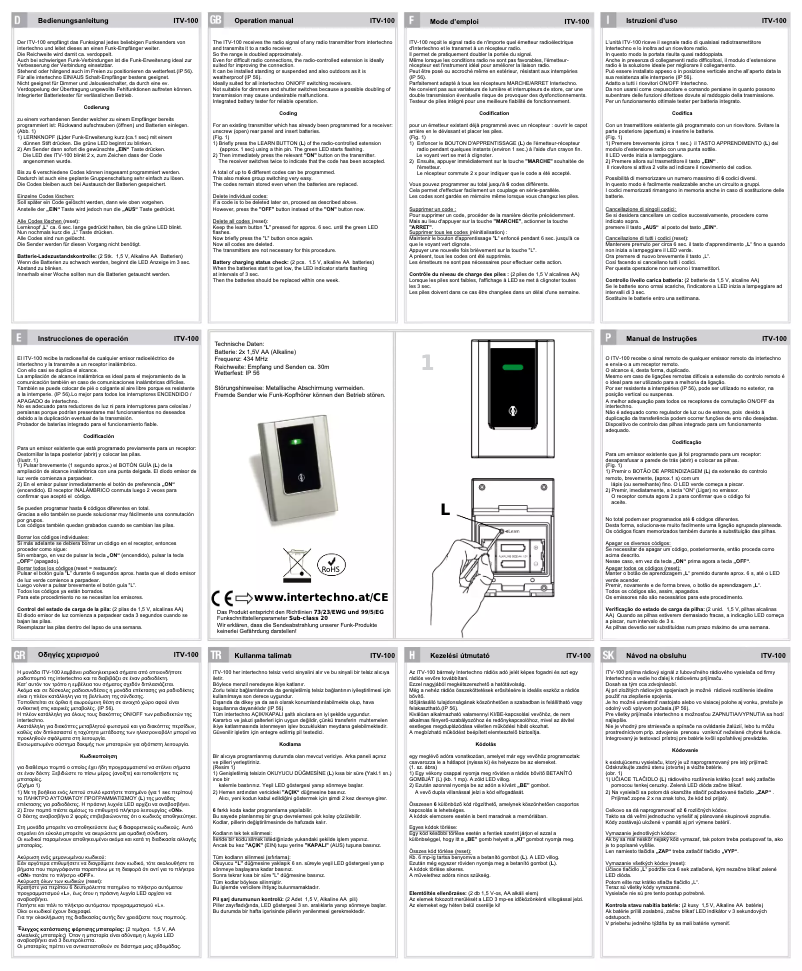 Page n°1 - Manuel utilisateur Intertechno ITV-100