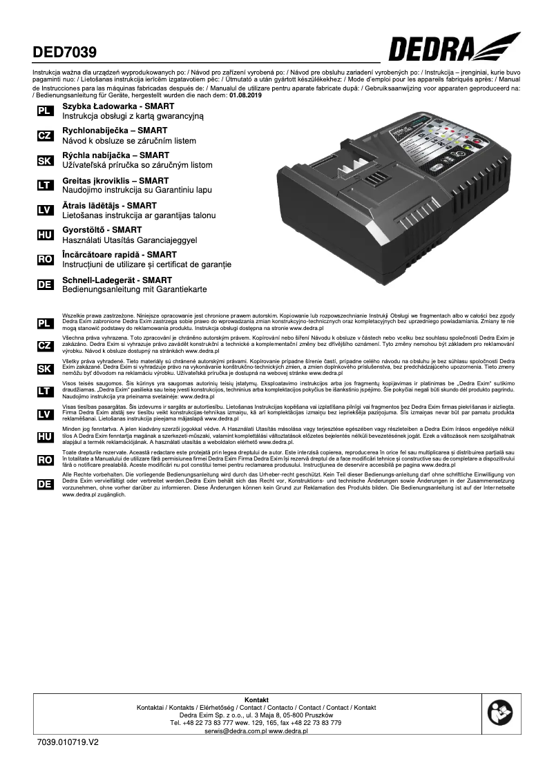 Page 1 de la notice Manuel utilisateur DEDRA DED7039