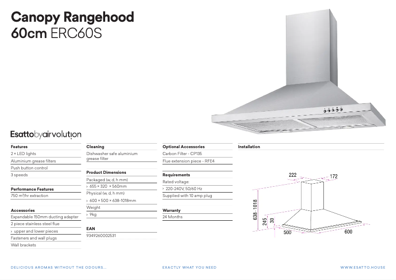 Page 1 de la notice Fiche technique Esatto ERC60S
