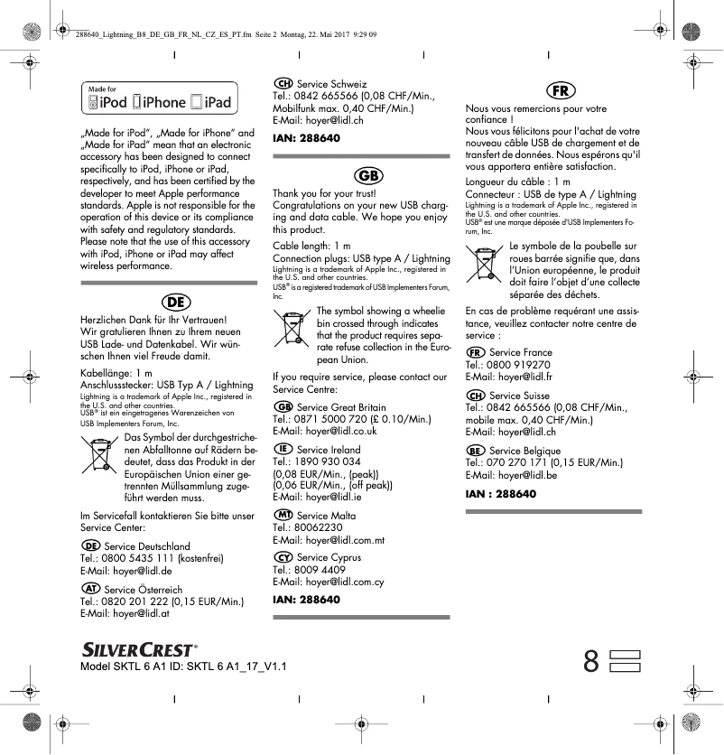 Page 1 de la notice Manuel utilisateur SilverCrest SLK 1 B2