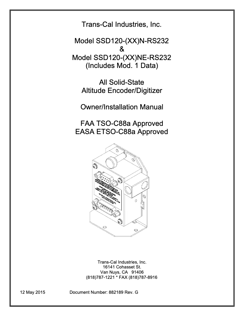 Page 1 de la notice Manuel utilisateur Trans-Cal SSD120-30N-RS232