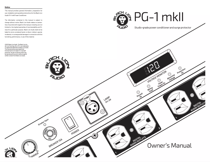 Page 1 de la notice Manuel utilisateur Black Lion Audio PG-1 mkII