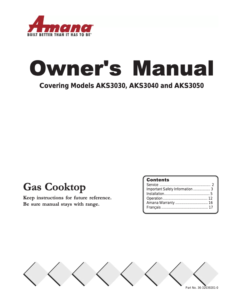 Page n°1 - Manuel utilisateur Amana AKS3050CC